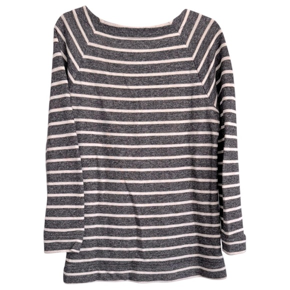 LOFT Size Small Gray/White Striped French Terry Tunic Sweater w/Shoulder Zippers - Picture 3 of 7